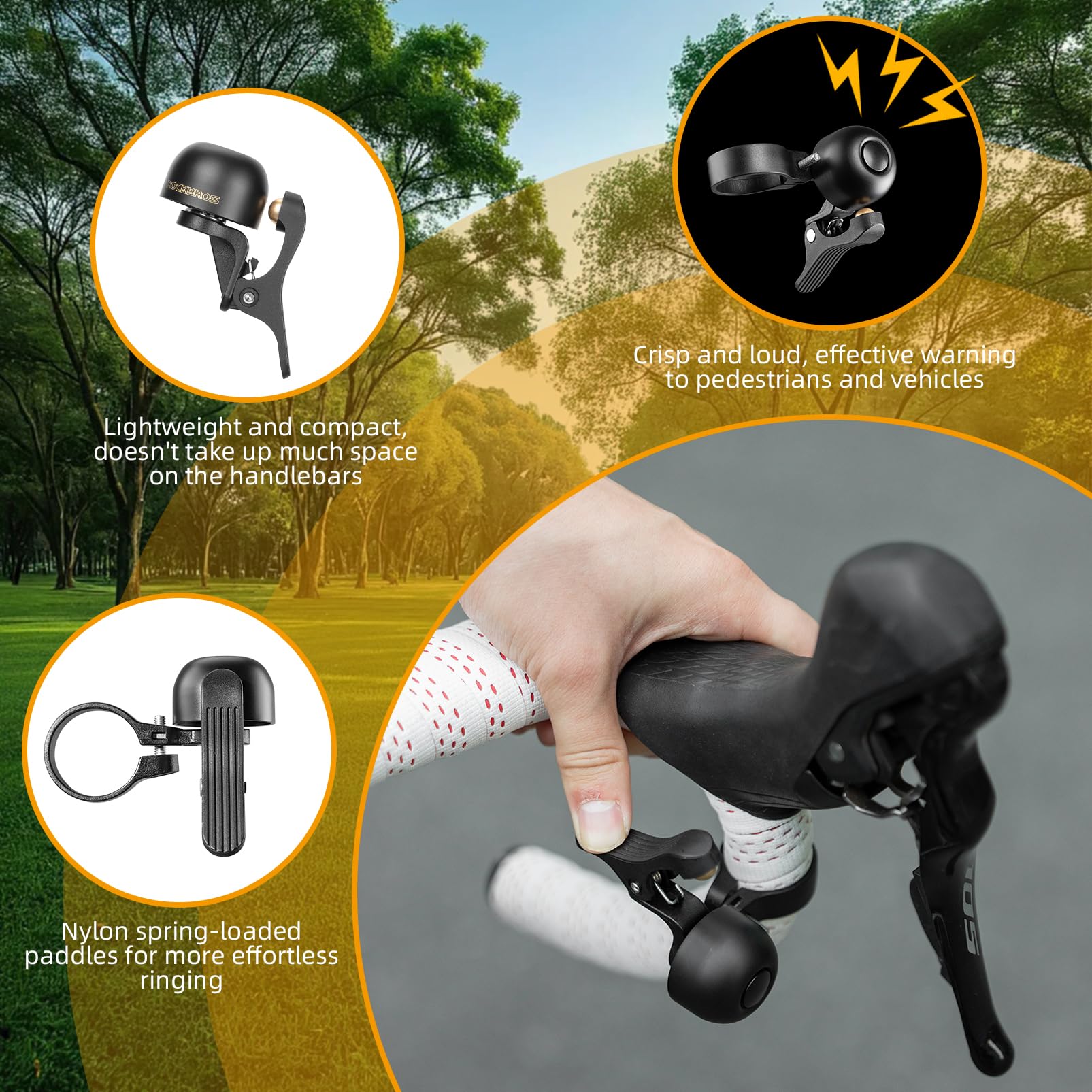 ROCKBROS Bike Bell Classic Bicycle Bell Road Bike Bells for Adults with Loud Sound and Fit for 1.06-1.18in/27-30mm Bicycle Handlebars - Image 3
