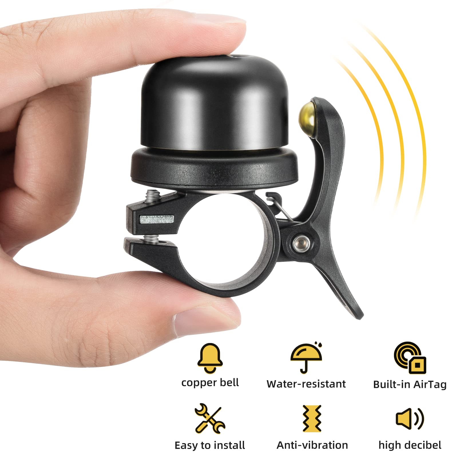 ROCKBROS Bike Bell for Apple AirTag Hidden Bike Mount Bike AirTag Holder GPS Tracker Bike Bell Anti-Theft for Adults Suitable for 0.87''/22.2, 1''/25.4, 1.25''/31.8mm Diameter Handlebar - Image 6