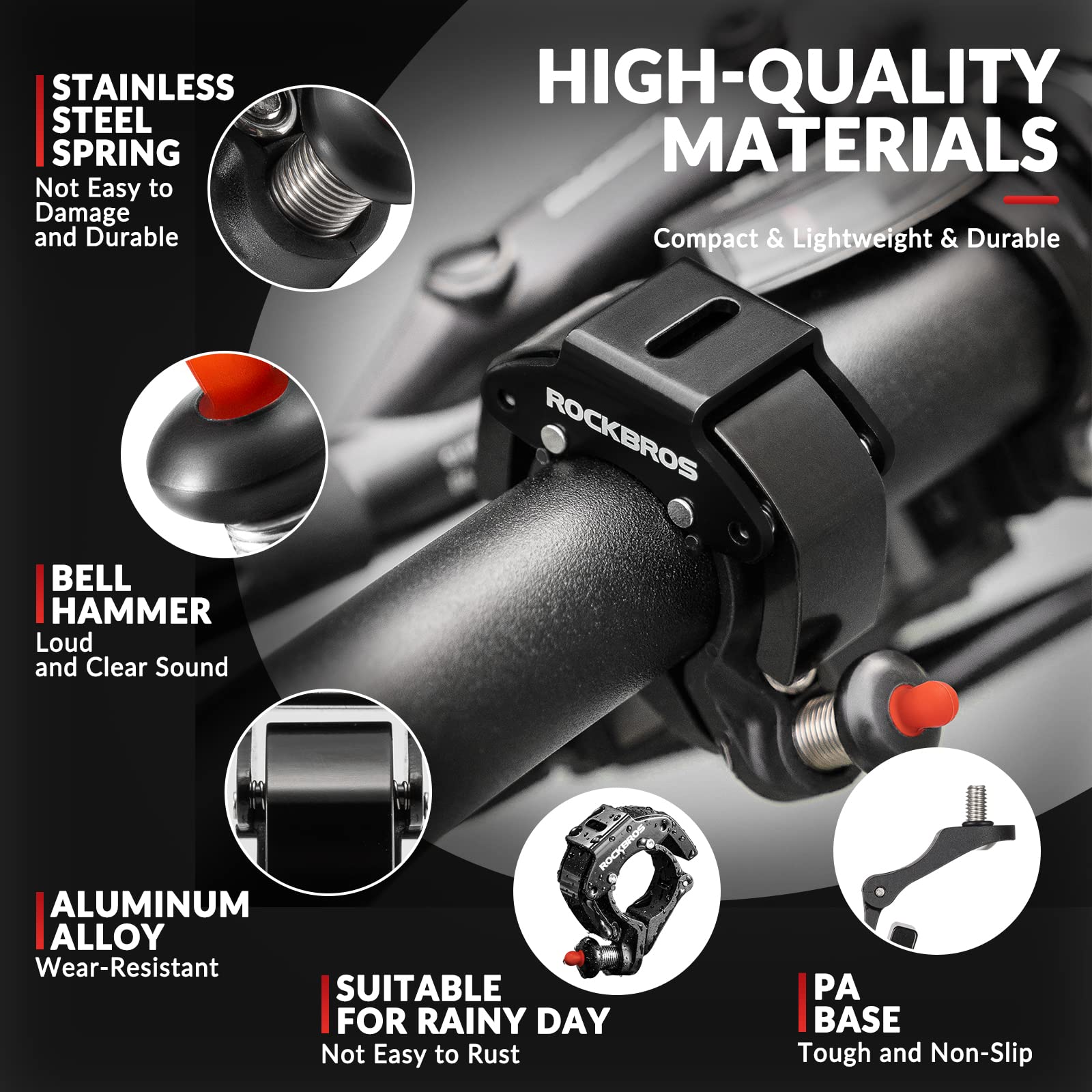 ROCKBROS Bike Bells Hidden MTB Bells Bicycle Bells for 22.2mm Handlebars, More Than 100dB, Clear & Long Sound Ringer, Mountain Bike, Scooter, Youth Bike - Image 5