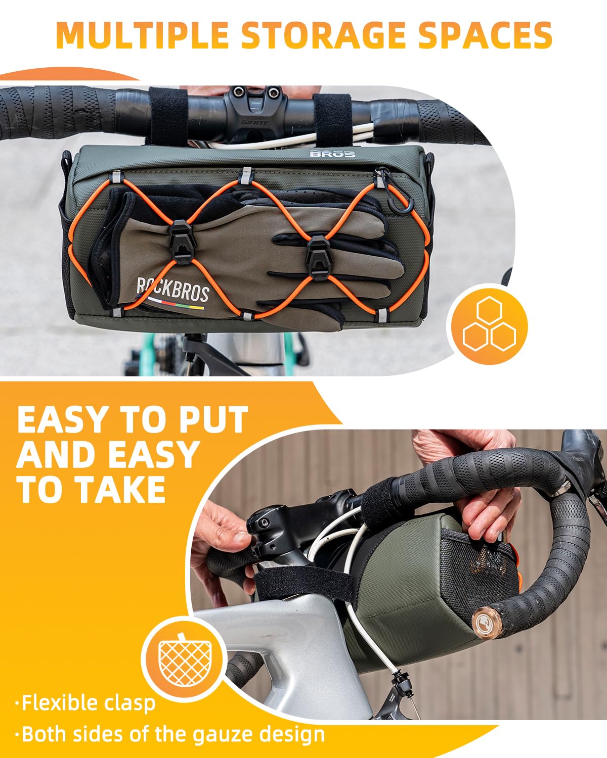 ROCKBROS Bike Handlebar Bag, 2.2L Bicycle Handle Bar Bag Portable Bike Front Bag Handlebar Storage Bag with Shoulder Strap - Image 3