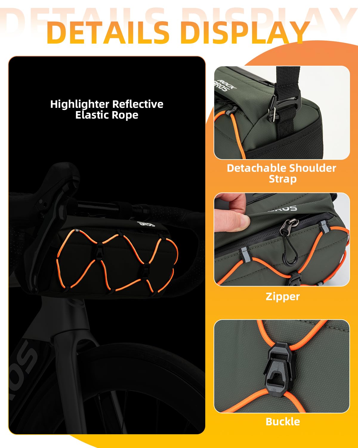 ROCKBROS Bike Handlebar Bag, 2.2L Bicycle Handle Bar Bag Portable Bike Front Bag Handlebar Storage Bag with Shoulder Strap - Image 6