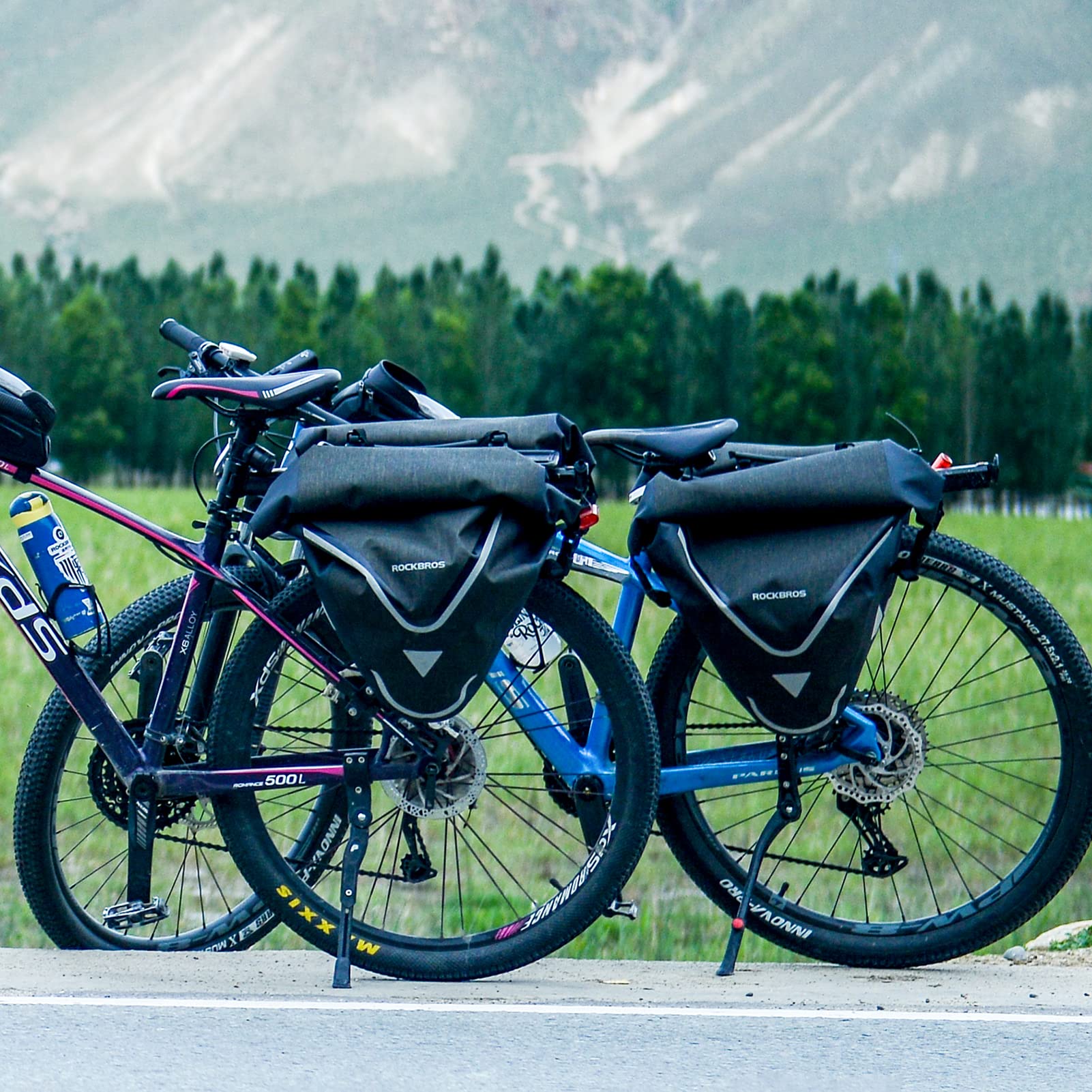 ROCKBROS Bike Pannier Waterproof 27L Large Capacity Bike Bag Rear Rack Bicycle Pannier Bag Waterproof for Grocery Touring Cycling Triangle Grey*1 - Image 3