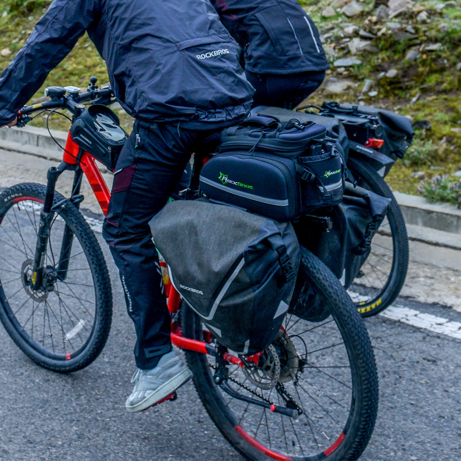 ROCKBROS Bike Pannier Waterproof 27L Large Capacity Bike Bag Rear Rack Bicycle Pannier Bag Waterproof for Grocery Touring Cycling Triangle Grey*1 - Image 4