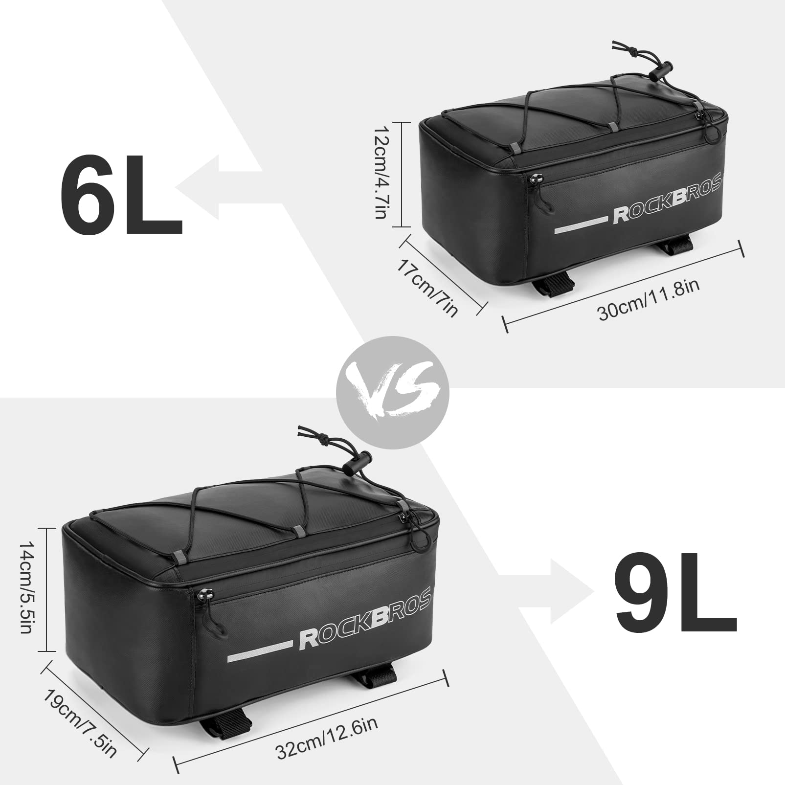 ROCKBROS Bike Rack Bag Bike Trunk Bag Rear Bike Rack Bag for Travel with Rain Cover & Reflective Stripes, 6L(Black) - Image 6