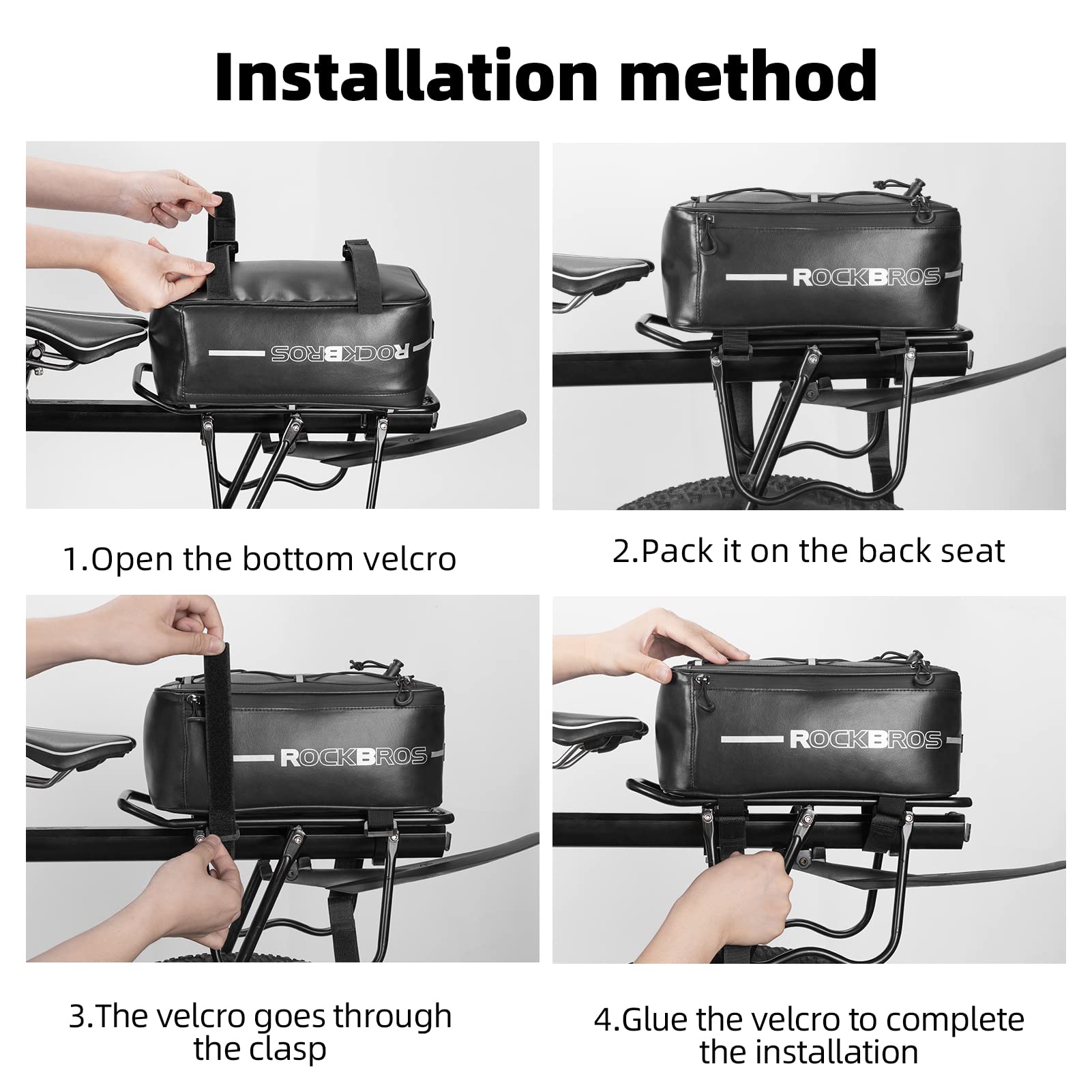 ROCKBROS Bike Rack Bag Bike Trunk Bag Rear Bike Rack Bag for Travel with Rain Cover & Reflective Stripes, 6L(Black) - Image 7