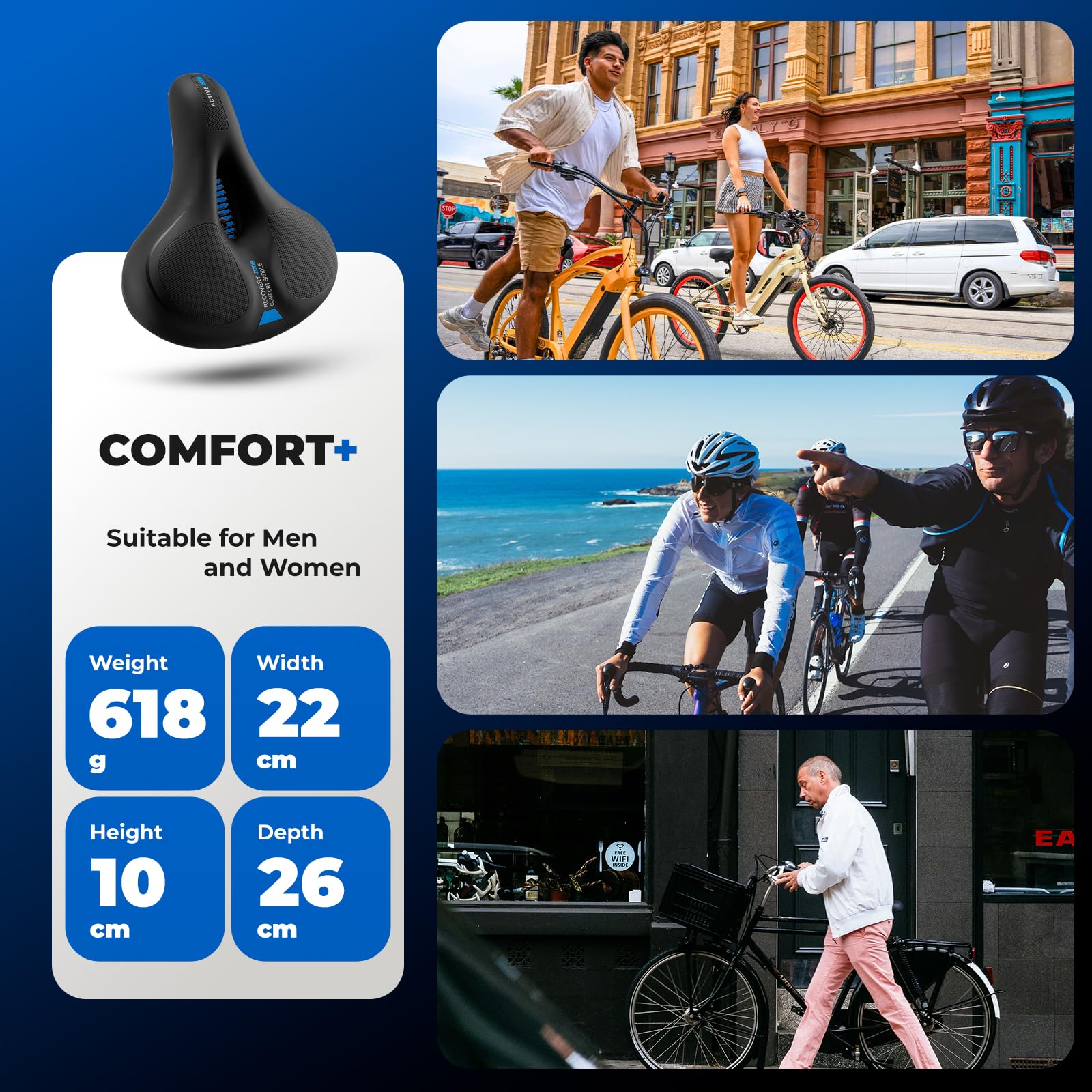 ROCKBROS Bike Seat Cushion for Men Women with Dual Shock Absorbing Ball Memory Foam - Ergonomic Bike Saddle, Handle for Easy Transport Soft Wide Waterproof Exercise Bicycle Seat for Peloton, Road Bike - Image 8