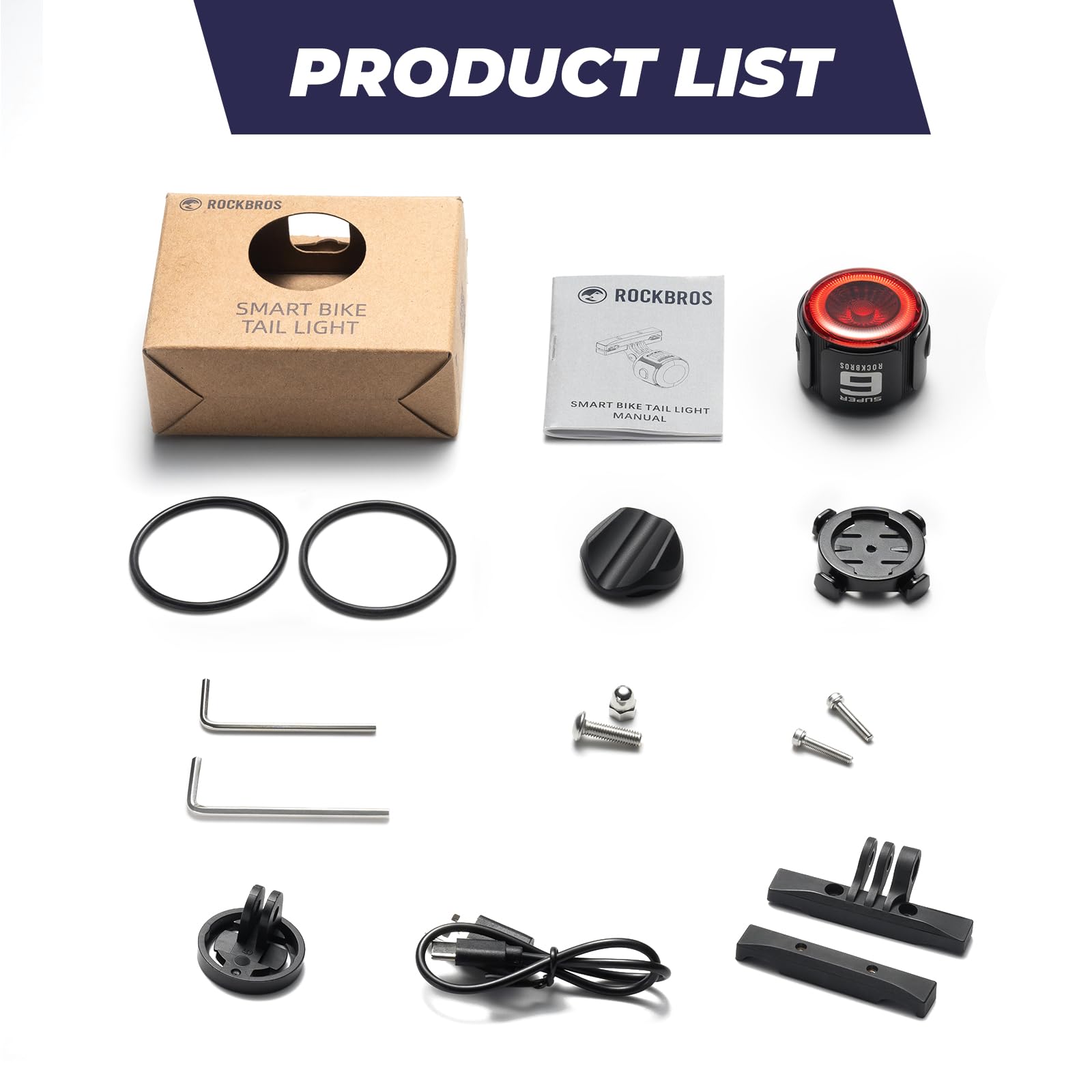 ROCKBROS Bike Taillight Smart Tag, Adjustable Angle & Dual Mounting Bicycle Rear Lights, Powerful Beads with Tunnel Optical Design, Type-C 420mAh Battery for Cycling Road to Sky Luxury Series - Image 3