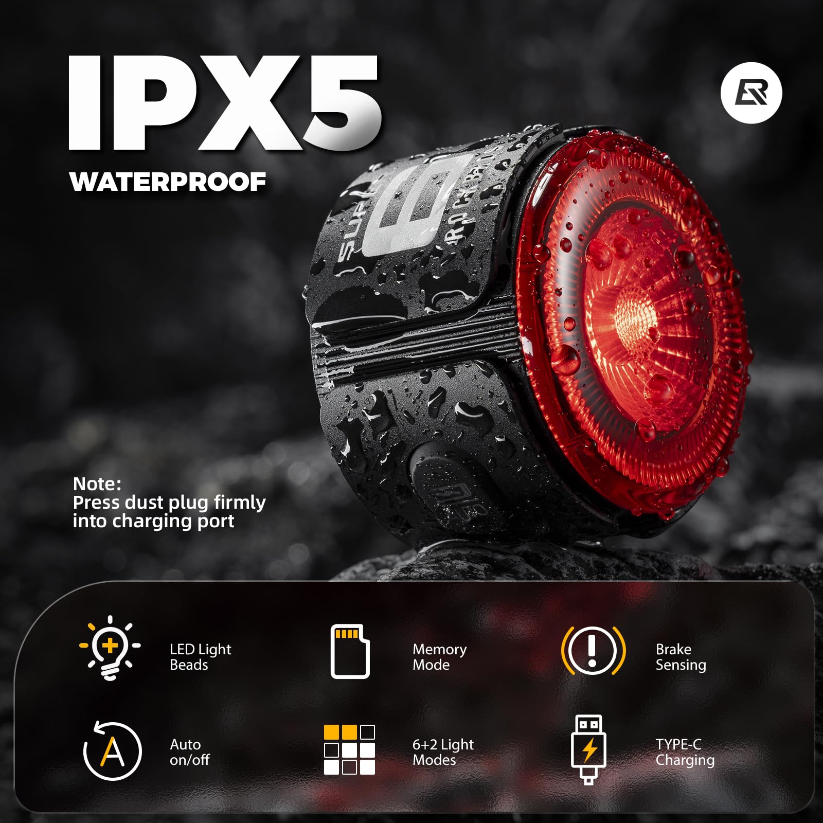 ROCKBROS Bike Taillight Smart Tag, Adjustable Angle & Dual Mounting Bicycle Rear Lights, Powerful Beads with Tunnel Optical Design, Type-C 420mAh Battery for Cycling Road to Sky Luxury Series - Image 6