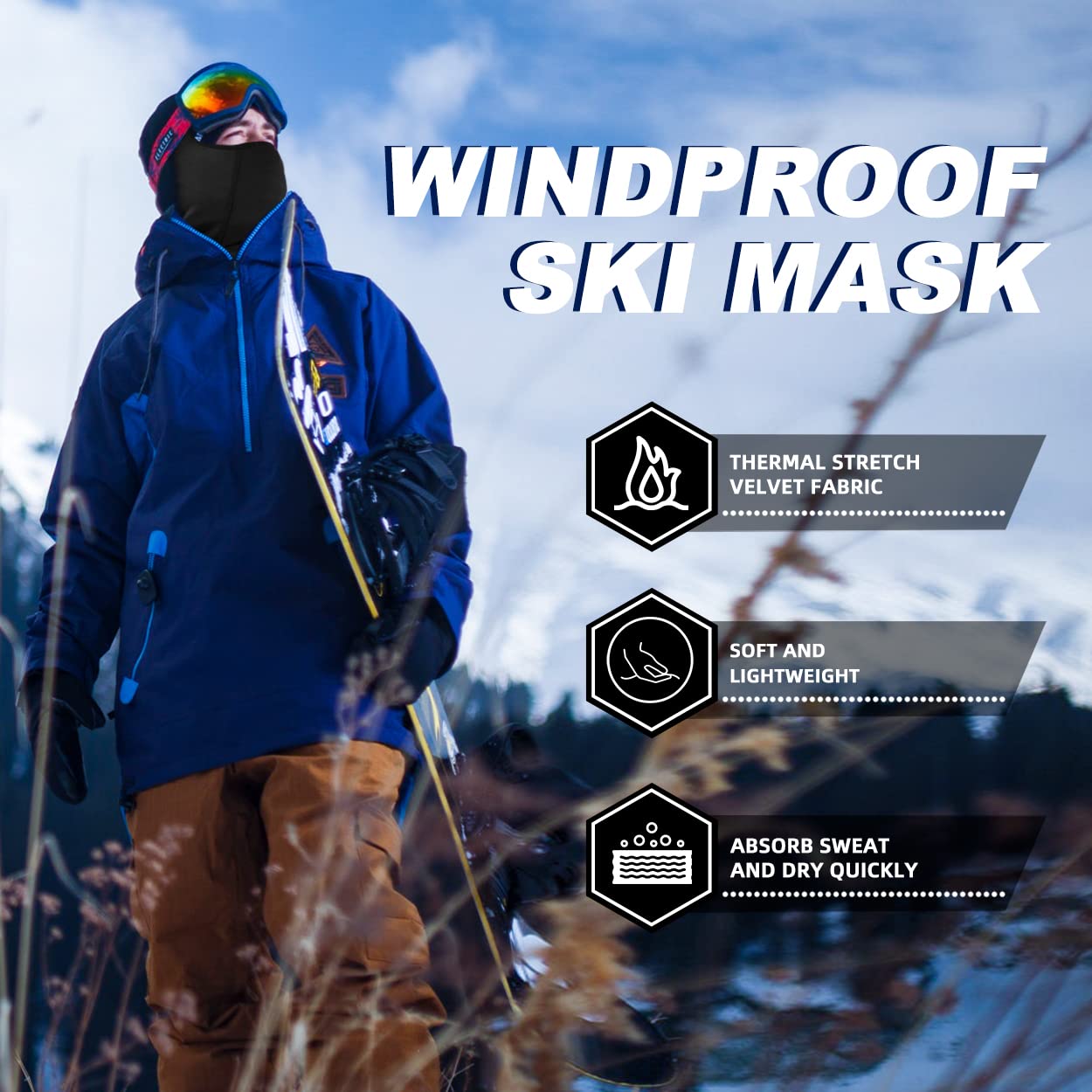 ROCKBROS Cold Weather Balaclava Ski Mask for Men Windproof Thermal Winter Scarf Mask Women Neck Warmer Hood for Cycling - Image 3