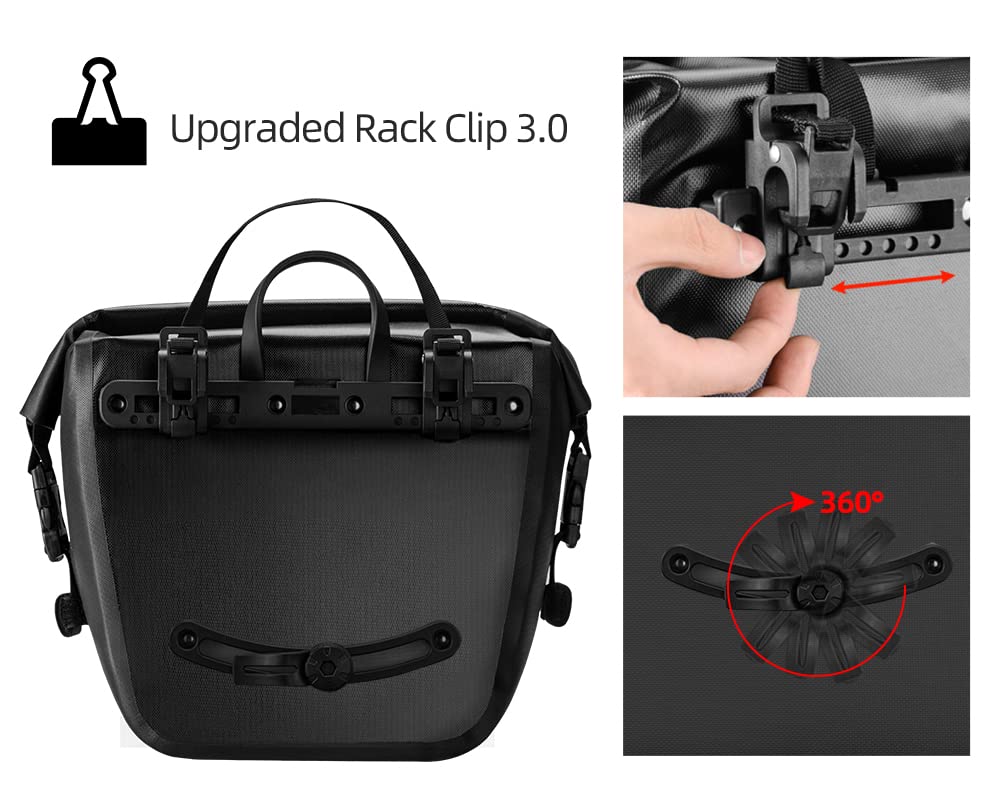 ROCKBROS Front Roller Panniers Bag Front Rack Bike Bag Sturdy Shelf Package with Carrying Handle & Free Shoulder Strap for Touring Picnic Commuting 1 Pair - Image 3