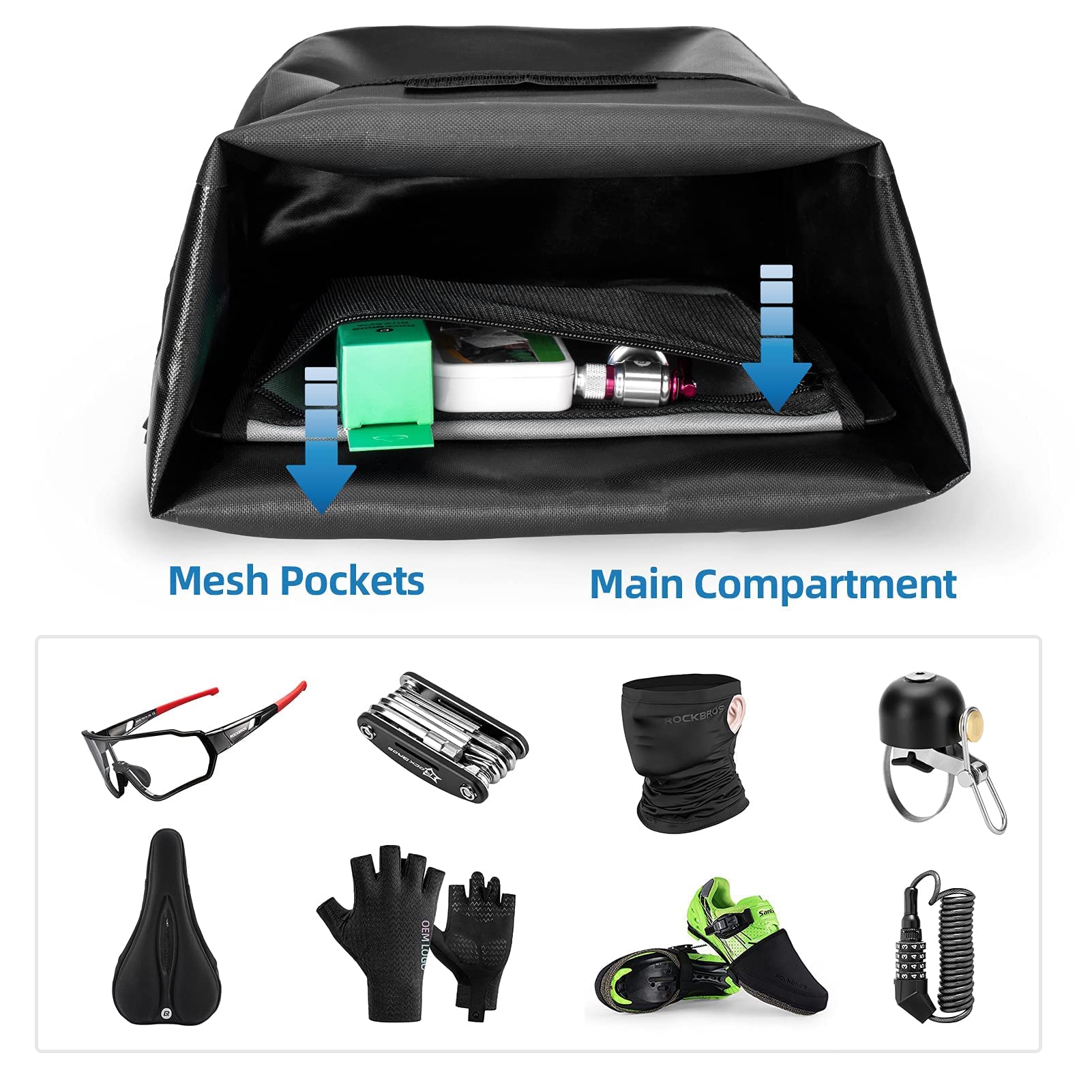 ROCKBROS Front Roller Panniers Bag Front Rack Bike Bag Sturdy Shelf Package with Carrying Handle & Free Shoulder Strap for Touring Picnic Commuting 1 Pair - Image 5