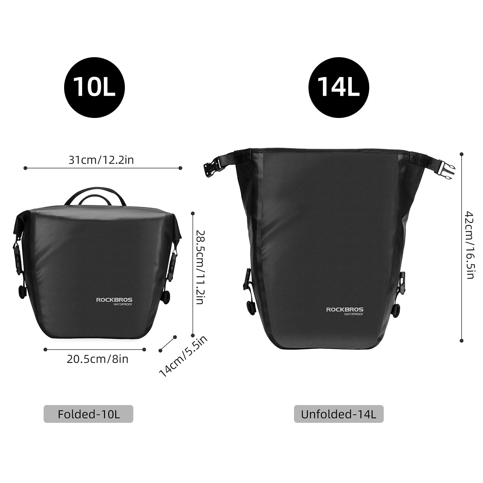 ROCKBROS Front Roller Panniers Bag Front Rack Bike Bag Sturdy Shelf Package with Carrying Handle & Free Shoulder Strap for Touring Picnic Commuting 1 Pair - Image 6