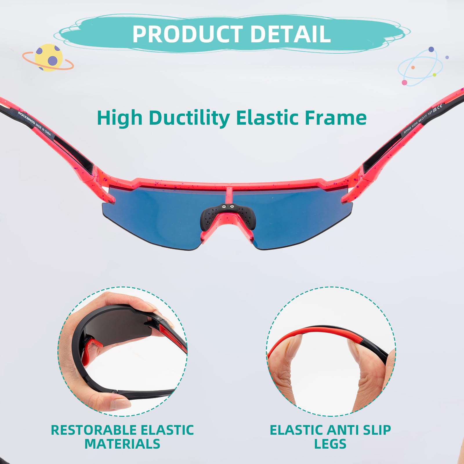 ROCKBROS Kids Sunglasses Polarized Youth Baseball Sunglasses Cycling Glasses UV400 Sports Glasses for Boys Girls Age 8-14 - Image 5