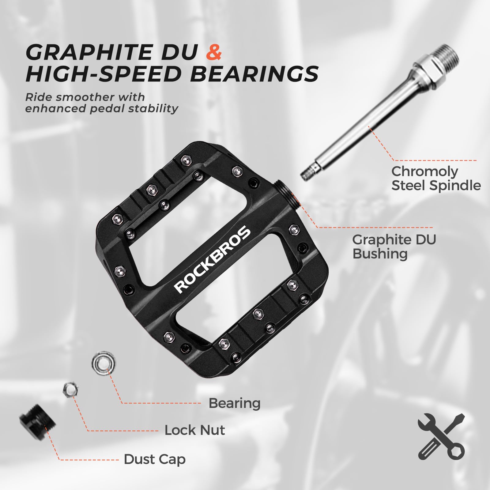 ROCKBROS MTB Pedals Mountain Bike Pedals Lightweight Nylon Fiber Bicycle Platform Pedals for BMX MTB 9/16" - Image 8