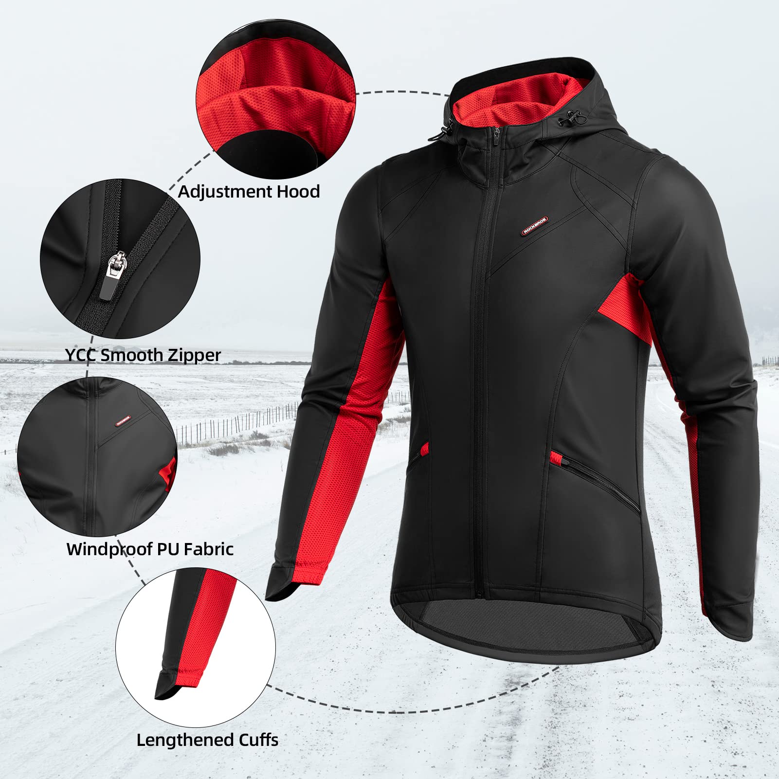 ROCKBROS Winter Cycling Jacket for Men Windproof Thermal Breathable Running Windbreaker Cycling Clothing Black - Image 3
